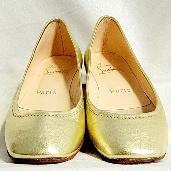 Christian LOUBOUTIN Gold Leather Ballet Style Flats 36 - Picture 2 of 8